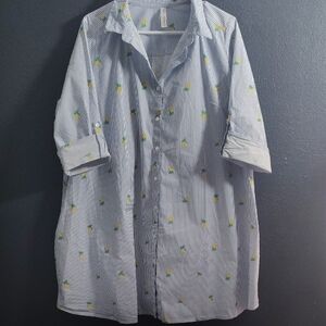 Perseption Striped Midi Shirt Dress with Pineapple Accents